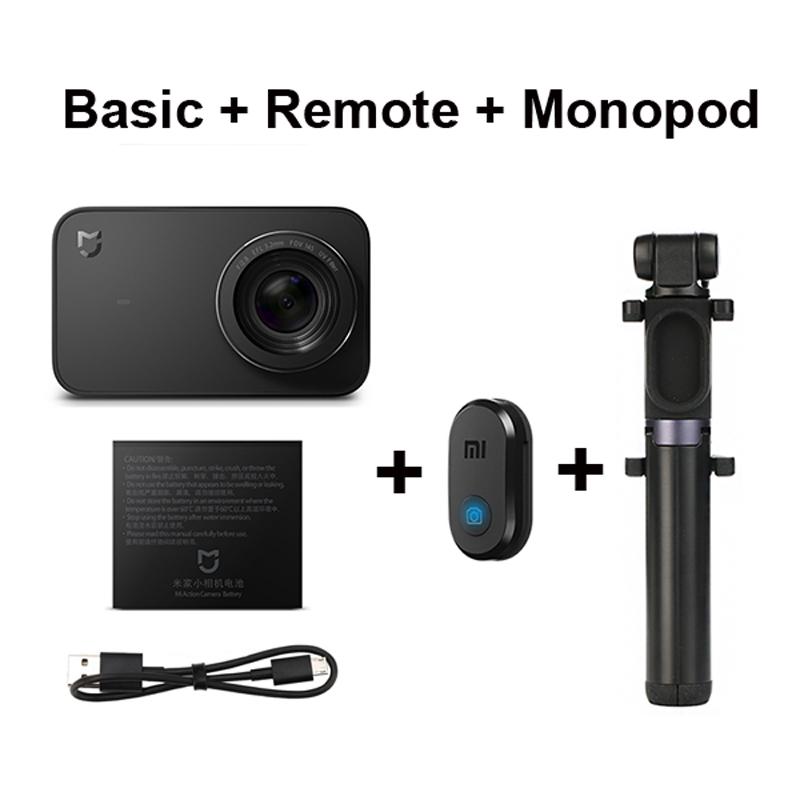 Mijia Mi Action Camera 4K Sport Video Recording Cameras 145 Wide Angle WiFi 2.4" Touch Screen(Basic-Remote-Monopod - Option 7)