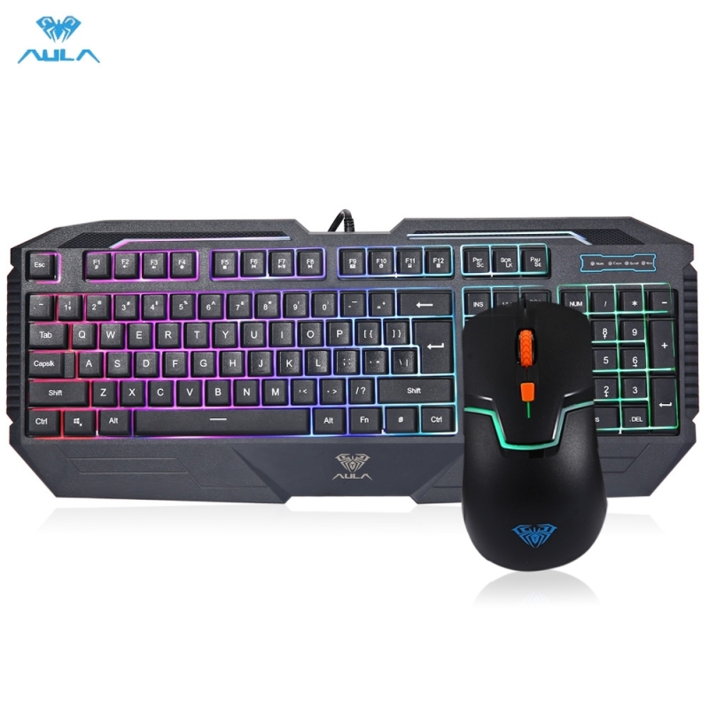AULA Wired Keyboard and Mouse Combo with LED Backlit (Black) - intl Singapore