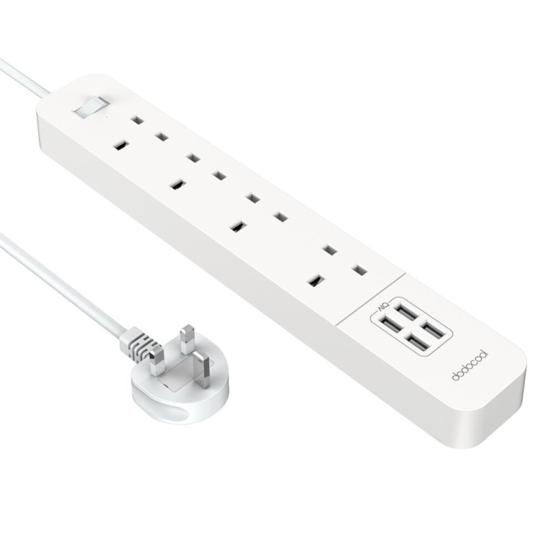 dodocool Smart 3120W 4-way Surge Protector 1440 Joules Power Strip with 20W 4-Port USB Charger 4.92ft Cord Extension Lead On/Off Switch LED Indicator for Smartphones Tablets and More UK Plug AC100-240V White - intl