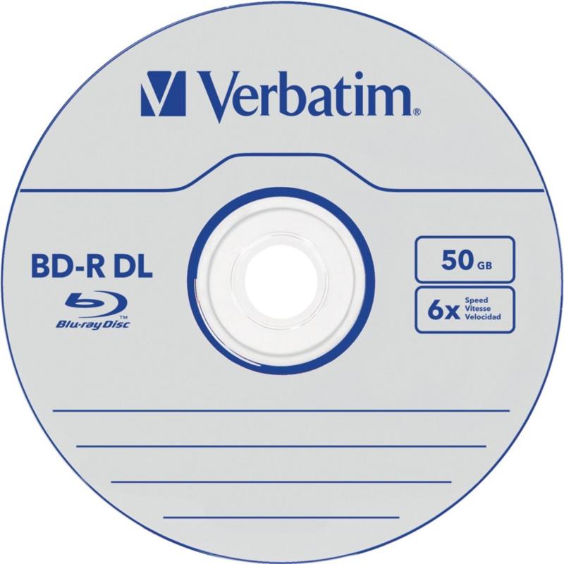 Verbatim 50GB Capacity BD-R BDR DL Blank Media Blu-ray Recordable Disc Dual Layer 6x Discs Jewel Case - 5 Piece