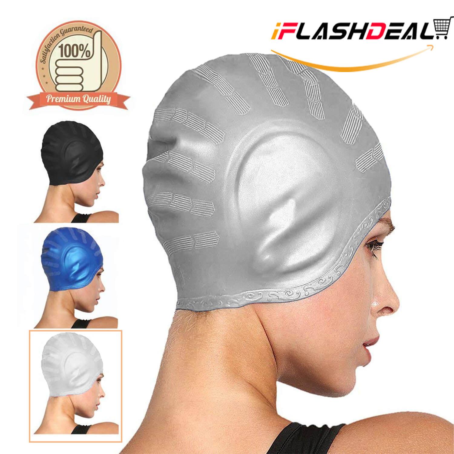 iFlashDeal Topi Renang Swimming Cap Silicone Rambut Panjang Renang Topi Tahan Air Silikon Hat Untuk Wanita Dewasa Dan Pria