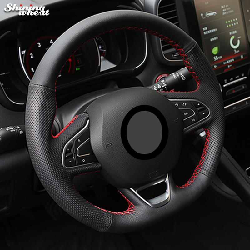 Bersinar Gandum Hitam Kulit Roda Kemudi Cover untuk Renault Kadjar Koleos Megane Jimat Indah (Benang Merah-)-Intl