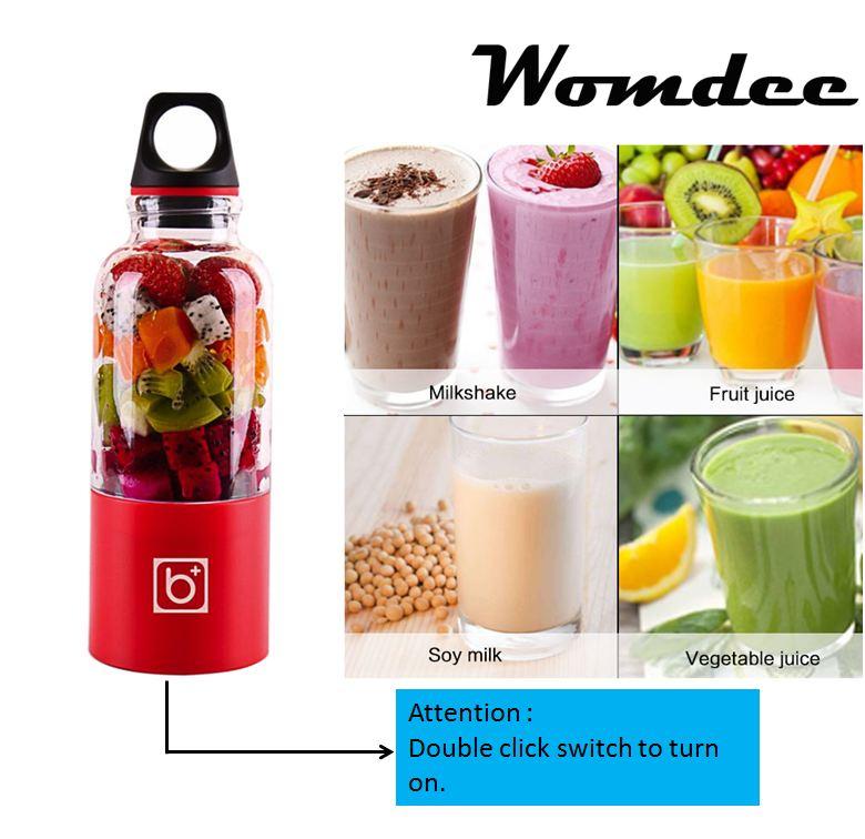 Aolvo Portable Travel Juicer Bottle Personal Size Electric Rechargeable Fruit Juicer Mixer with USB Charger Cable for Fruits Vegetables 500ml Juice Blender