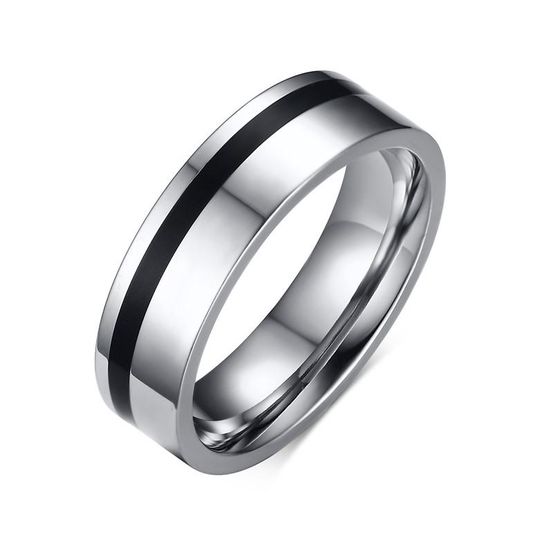Vnox Hitam Pernikahan Band Cincin untuk Wanita Pria Trendi Aliansi Jari Cincin Perhiasan-Intl
