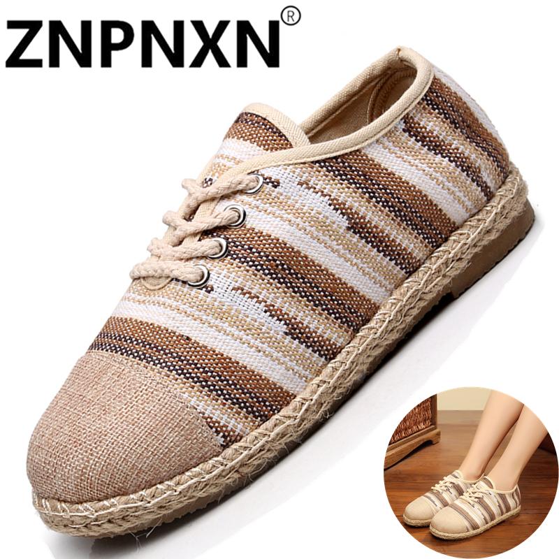 ZNPNXN Thailand Folk Style Casual Wild Female Single Shoes Cotton Striped Flat Bottom Breathable Straw Shoes - intl