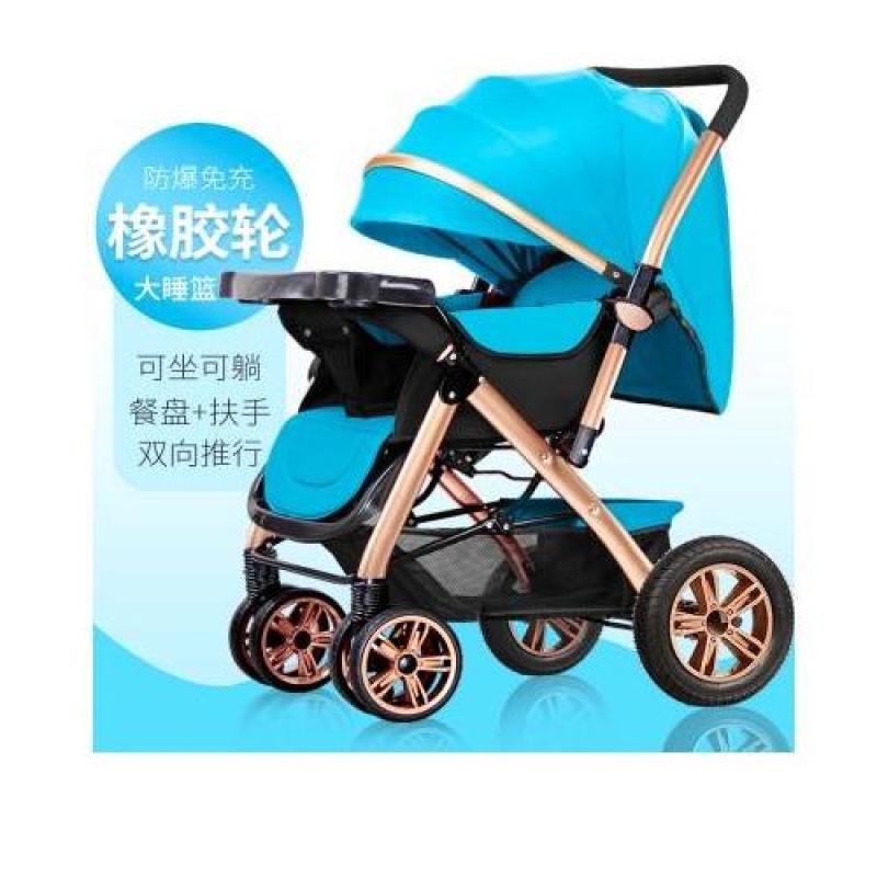 RC-Baby&kids 2018 Deluxe Model Gold Suspension Frame Two-Way Reversible Back Adjustable High Quality Six Wheels Design Portable Baby Carriage Stroller (Sky Blue) Singapore