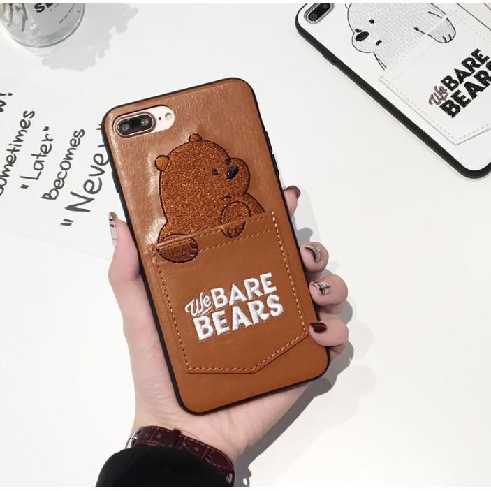YSJS Trade Hot Beruang Kartun Lucu Bordir Kulit Casing Ponsel dengan Saku Kartu untuk iPhone Spesifikasi: Iphone 8G/7G (4.7)