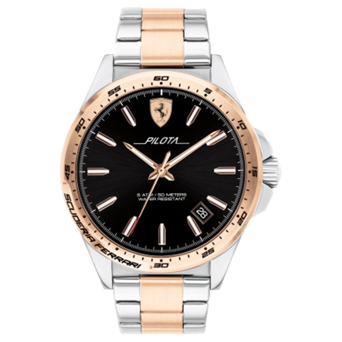 Ferrari Ferrari Pilota Multicolored Stainless-Steel Case Two-Tone-Stainless-Steel Bracelet Mens NWT + Warranty 0830528