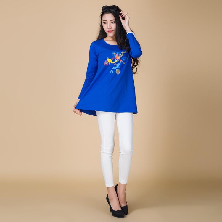 Musim gugur musim dingin Gaya Korea model baru katun murni ukuran besar baju wanita model setengah panjang longgar Lengan Panjang Kaos cap pakian Atasan Wanita Baju Dalaman