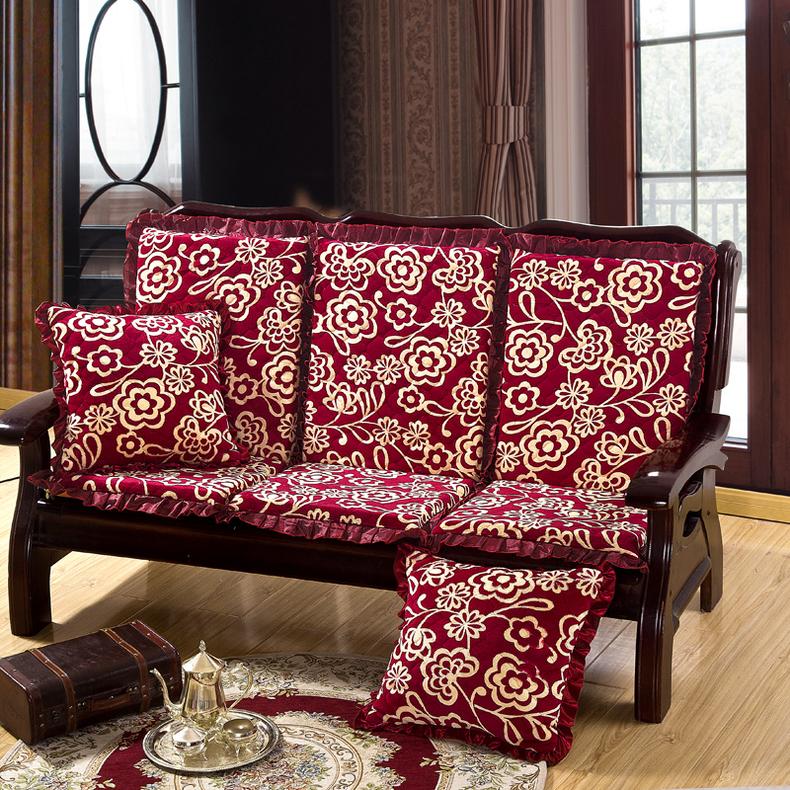 Red Solid Wood Sofa Spongy Cushion Three Cushion with Backrest Washable Thick Joined Bodies Winter Anti-slip Bench Coaster Red Solid Wood Sofa Spongy Cushion Three Cushion with Backrest Washable Thick Joined Bodies Winter Anti-slip Bench Coaster