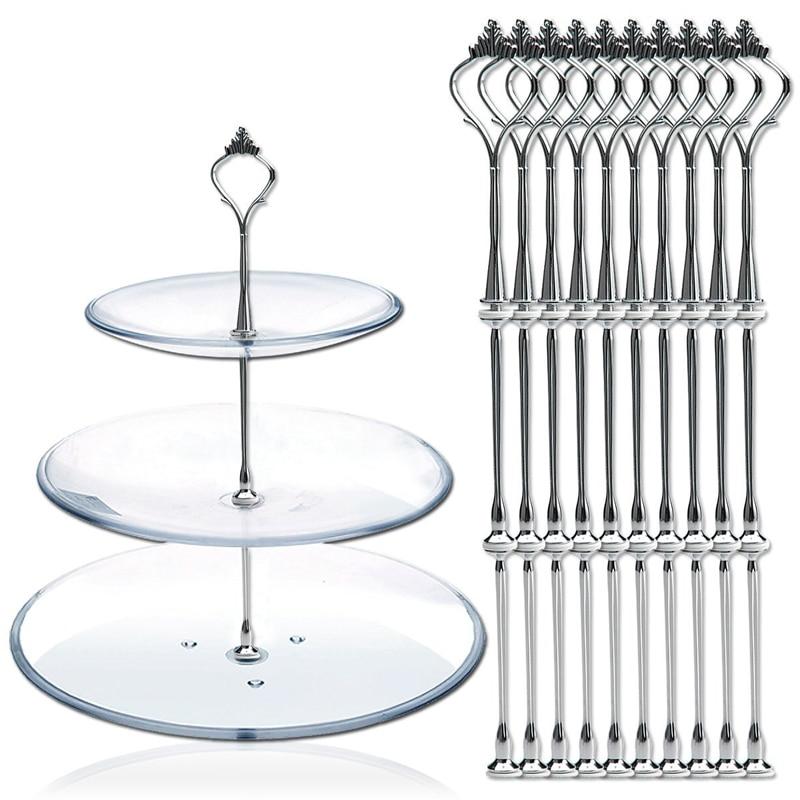 【✱2023 HOT✱】 jian22525881584 10 Bộ 3 Tier ba lớp đĩa đựng bánh đứng chủ vương miện kim loại Rod phù hợp phần cứng giá đĩa bạc-20