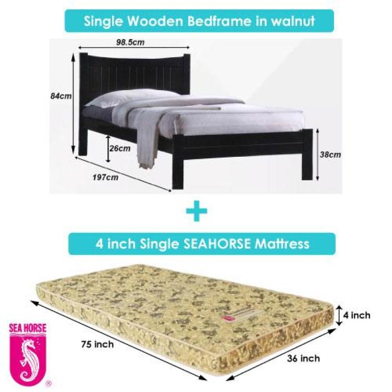 A-star Single Wooden Bed frame + Seahorse Mattress Package