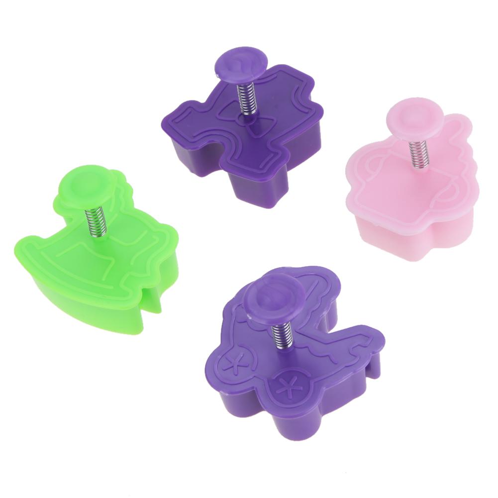 4 Pcs Mainan Bayi 3D Kereta Dorong Bayi Trojan Botol Cetakan Biskuit Cap Kue Cetakan Roti Panggang Dekorasi Pasta Krim (Acak Warna) -Intl