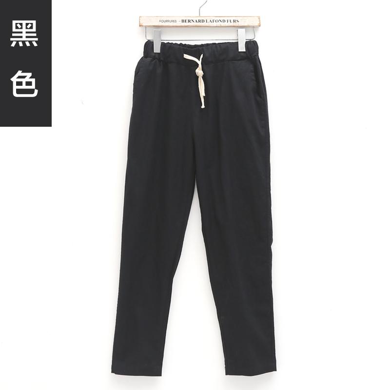 Celana Kain Linen Musim Panas Celana Cargo Korea Fashion Style Sepatu Linen (Hitam)
