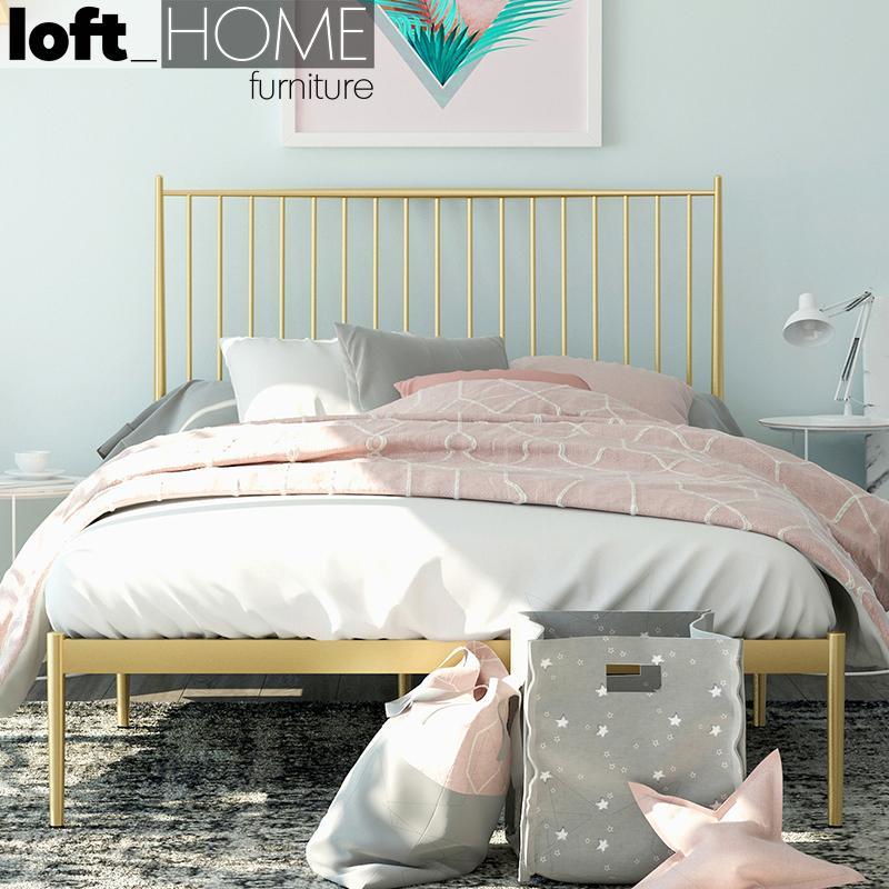 Loft Single Super Single Queen King Size Iron Metal Golden Bed Frame