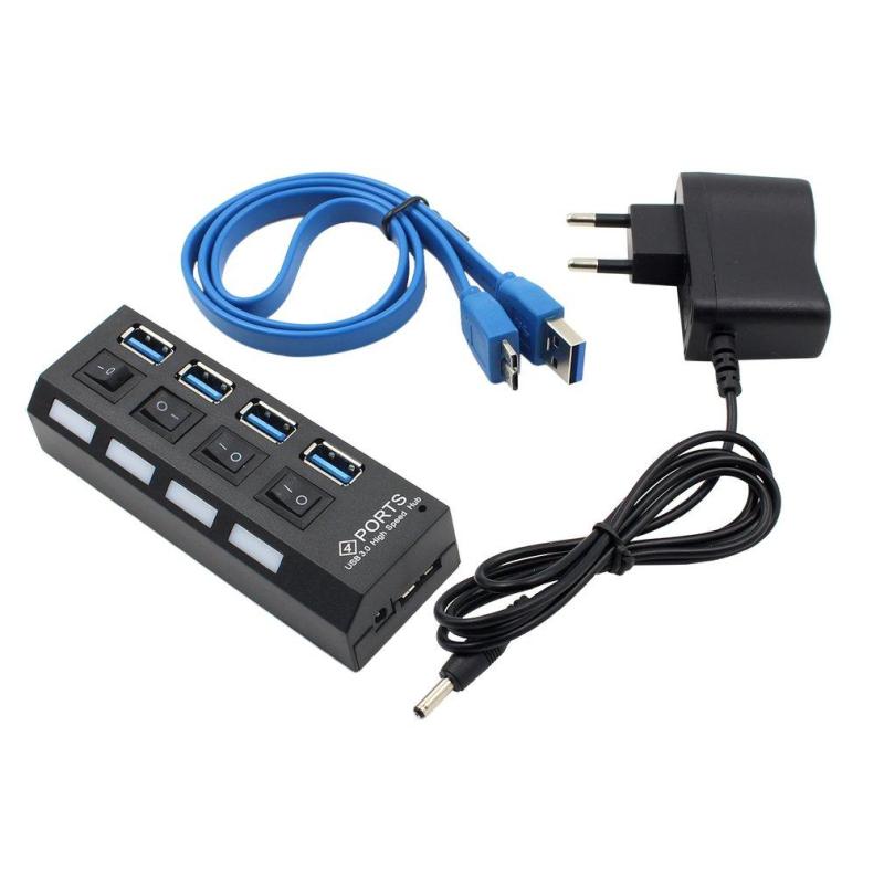GOFT Portable USB 3.0 High Speed Hub with Four Separate Ports with Power Supply black 4-ports, EU plug