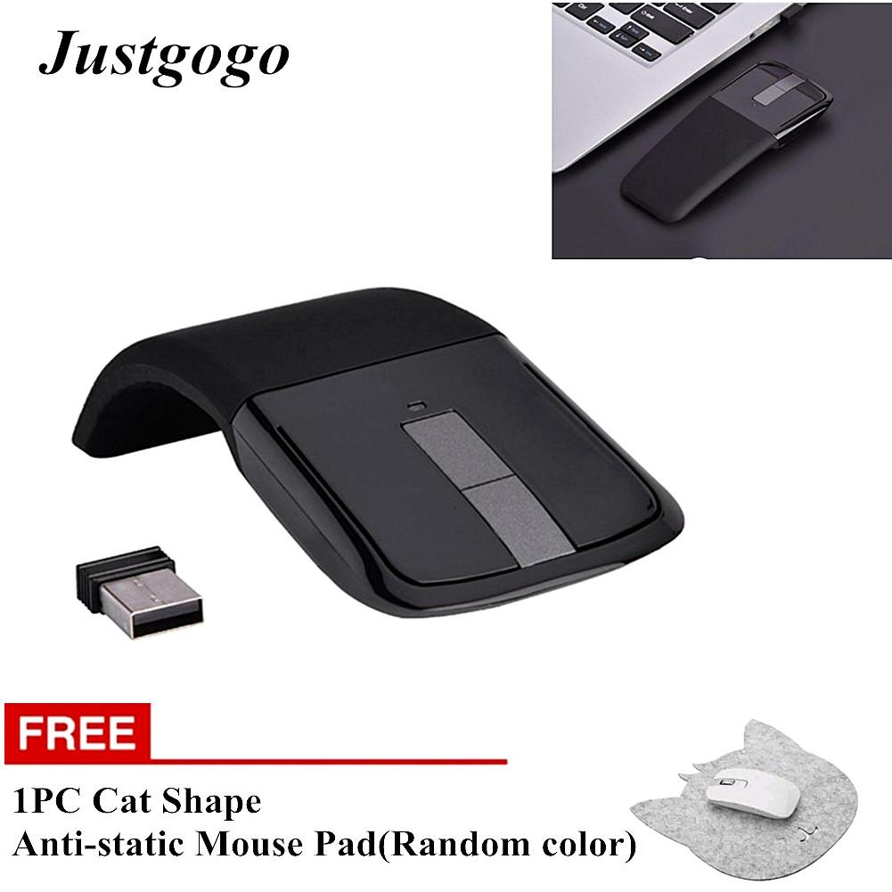 Buy one Free one:Justgogo 2.4GHz Foldable Wireless Arc Touch Mouse Mice + USB Receiver For PC/Notebook/Smart TV Black - intl