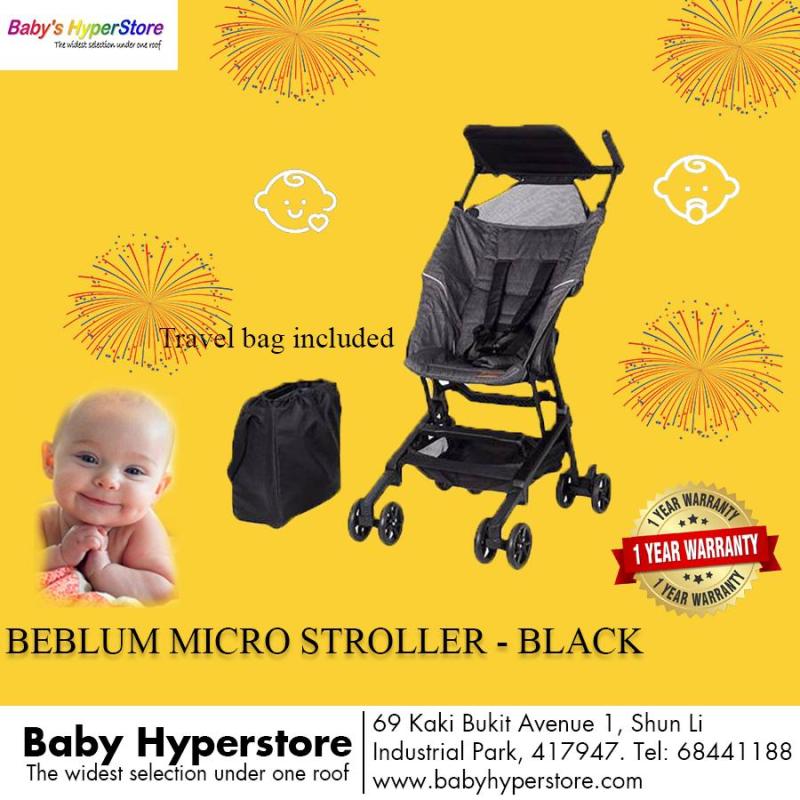 Beblum Micro Stroller - Black - Super compact & lightweight (cabin size) - Local seller warranty 6 Months Singapore