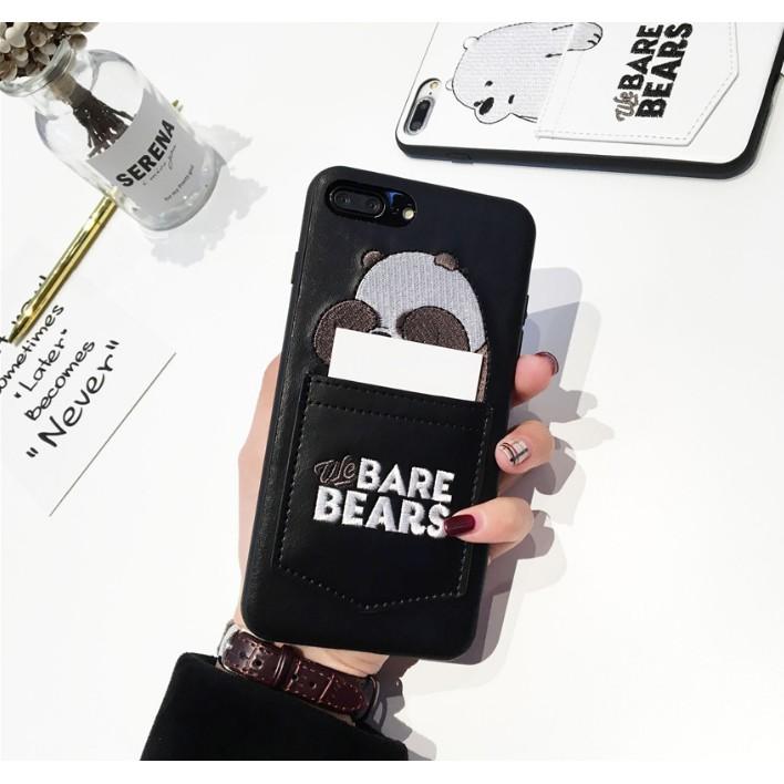 Beruang Kartun Lucu Bordir Kulit Casing Ponsel dengan Saku Kartu untuk iPhone Spesifikasi: Iphone 8 P/7 P (5.5)