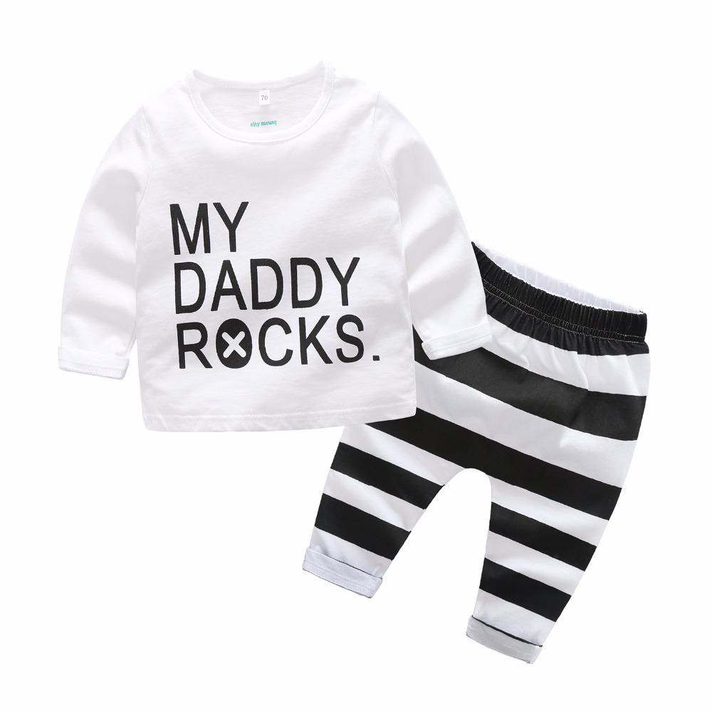 2018 Musim Semi Katun Bayi Laki-laki T Kemeja + Set Celana Kualitas Tinggi Dicetak Bayi Ayahku Batu Legging terbaik Pakaian Anak