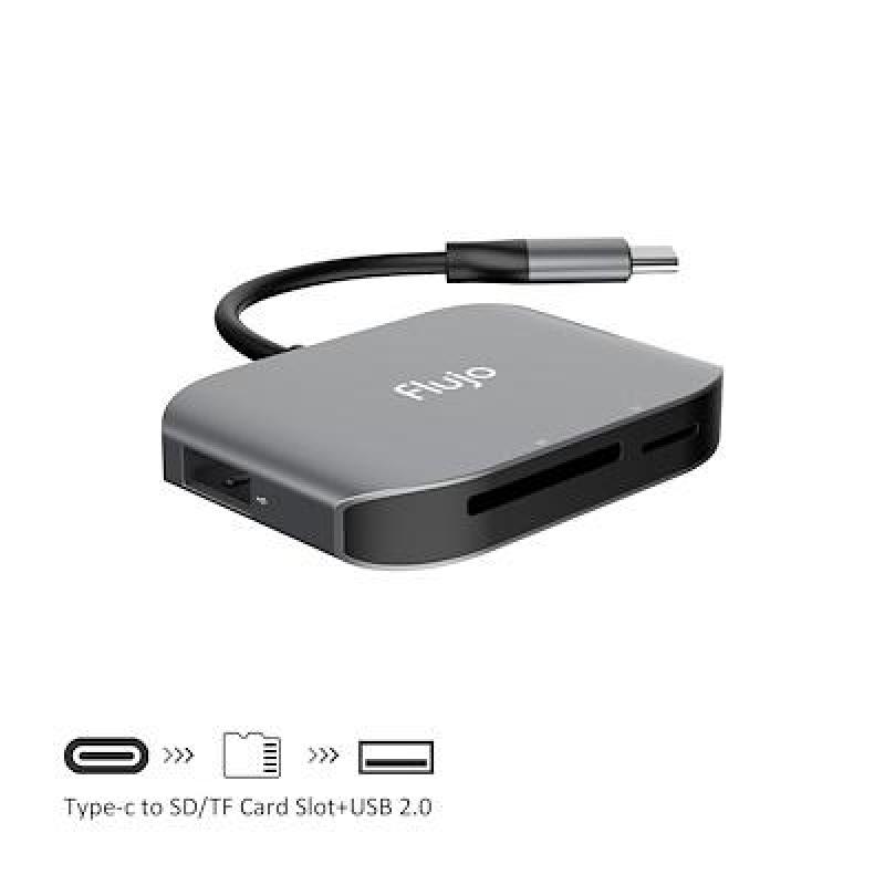 USB Type C to SD/TF Card Reader Adapter Hub Converter,USB Type C to 1*SD Card Reader+1*TF Card Reader Converter Hub Adapter By Flujo (Apace Grey)