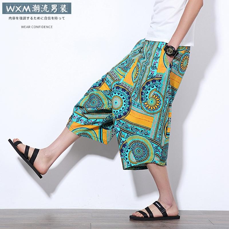 Oriental Gaya Tren Kain Linen Pria Anda Meningkatkan Kode Mencetak Celana Pendek Celana 3/4 (3688)