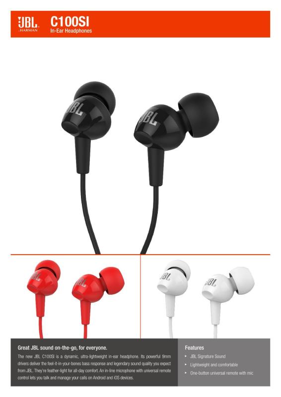 JBL C100SI In-Ear Headphones with Mic Limited Edition Singapore