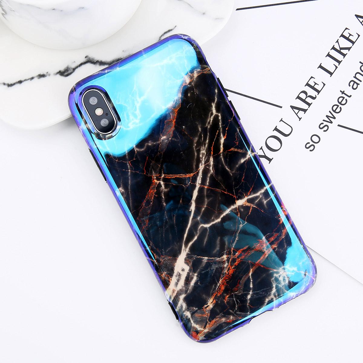 USLION Blu-ray Gradien Marmer Telepon Kasus Untuk iPhone 6 6 s Ditambah Mengkilap Batu Lembut TPU Penutup Belakang Kasus Untuk iPhone X 8 7 Ditambah Ruang Abu-abu