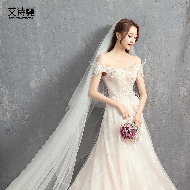Mimpi Kelopak Gaun Pengantin Gaun Model Korea Bulu Baru Berekor Panjang