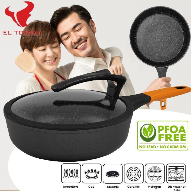 El Toros Italy 28cm Non-Stick Marble Coating Deep Frying Pan for Induction and Gas Stove Singapore