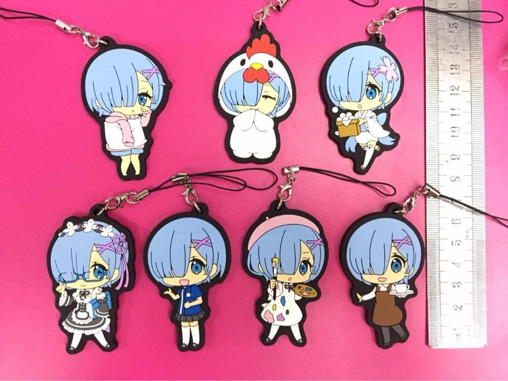 7 Pcs/lot Anime Re: hidup Di Dunia Yang Berbeda dari Nol Gambar Gantungan Kunci Tali Gantungan HP Rem Ram PVC Liontin Mainan Hadiah-Intl