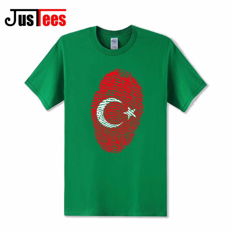 Komik Bendera Turki Sidik Jari Desain Dicetak T Kemeja Pria 2018 Baru Musim Panas Katun Lengan Pendek Kaos Pria Keren Top Kaus Homme-Intl