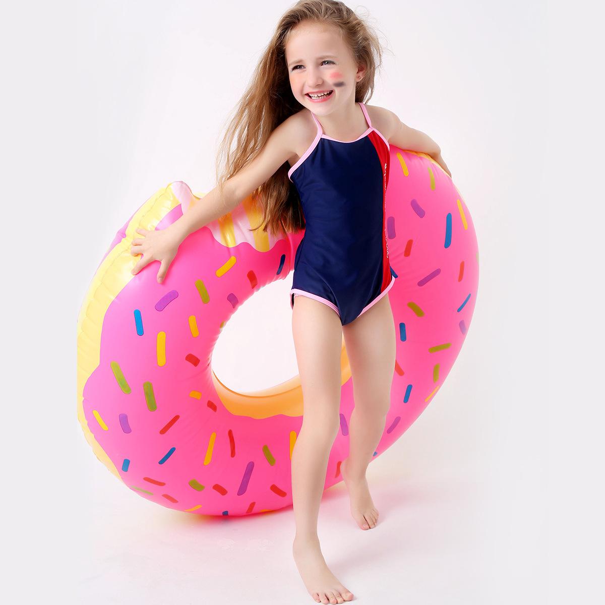 2017 Baru Gadis One-piece Swimsuit Pencocokan Warna Anak-anak Swimsuit Lucu Tiga Segitiga Swimsuit Produsen Satu On-Demand Beige
