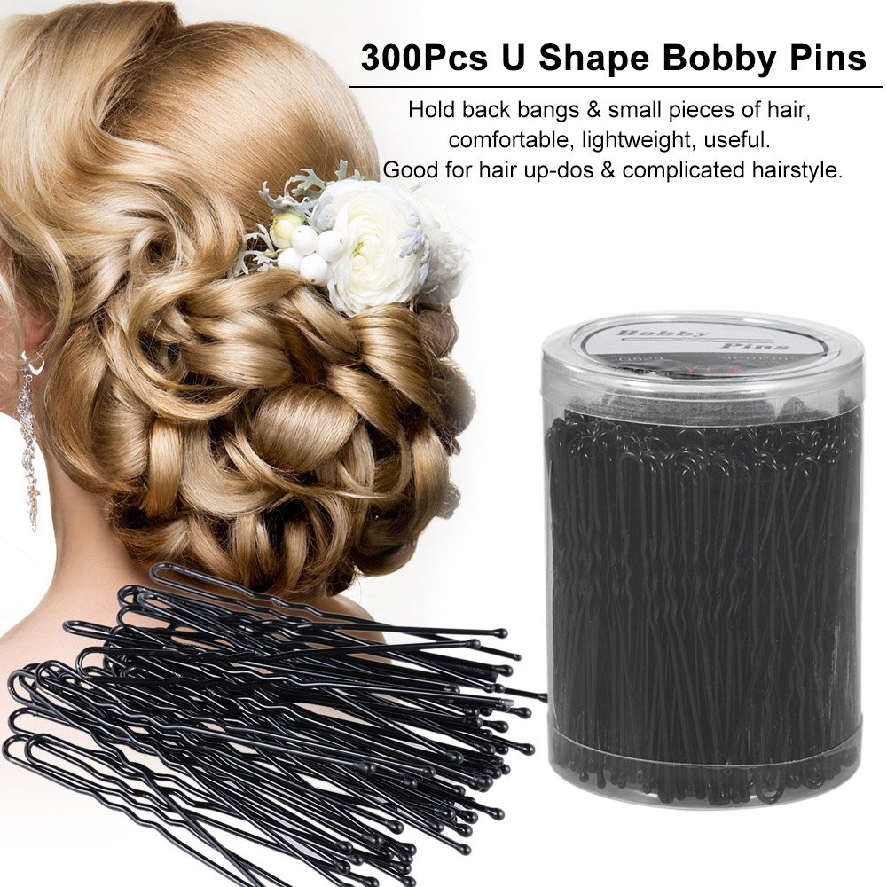 300pcs Bobby Pins U Shape Black Hairpins No Slip Grip Thin Bobby