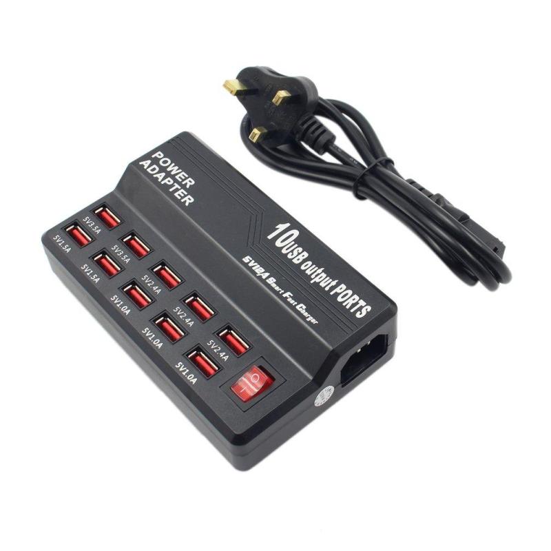 QNSTAR 10 Ports AC To DC USB Charger 5V 12A Home Travel Fast Charger For Phone Tablet Black