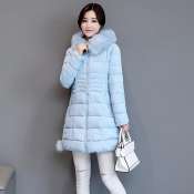 Korean Style Slim Fit Cotton-padded Jacket with Big Fur Collar
