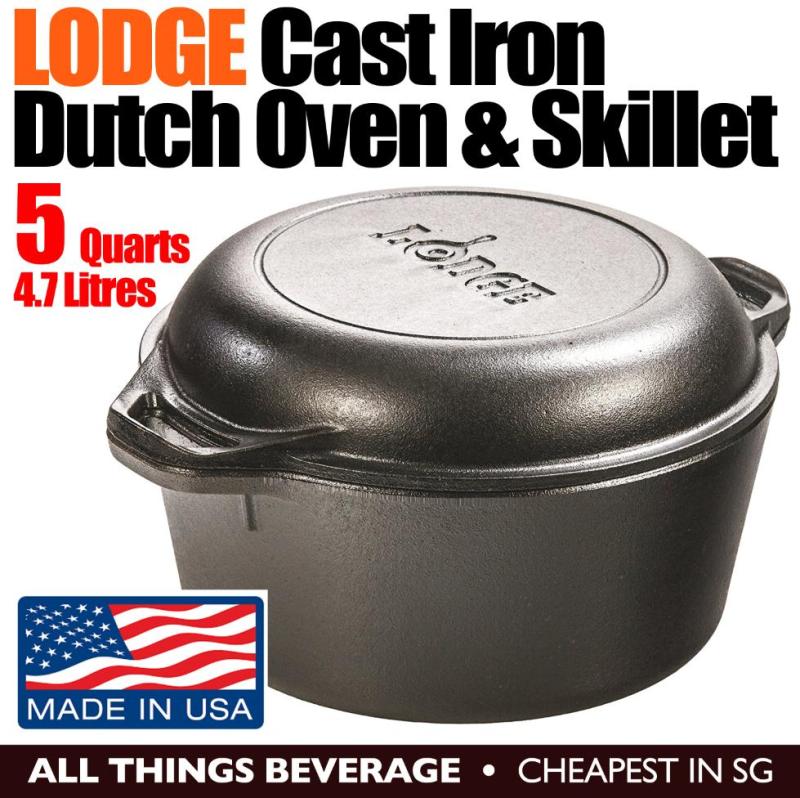 Lodge Cast Iron Double Dutch Oven & Skillet, 5-Quart 4.7L Pre seasoned Made in USA Singapore