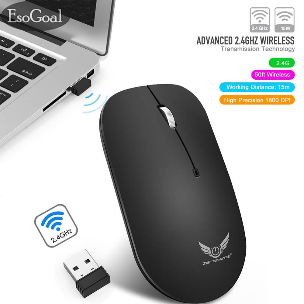 EsoGoal 2.4G Slim Wireless Mouse with Nano Receiver, Portable Mobile Optical Mice for Notebook, PC, Laptop, Computer, Macbook - Black