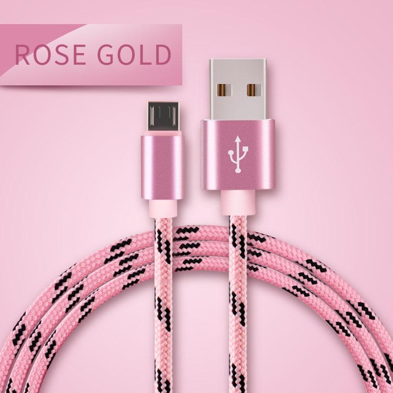 Kualitas Bagus 3 M Nilon USB Mikro Tali Anyam Kabel Sinkronisasi Data untuk Samsung Huawei Xiaomi HTC LG Berwarna Merah Muda-Internasional