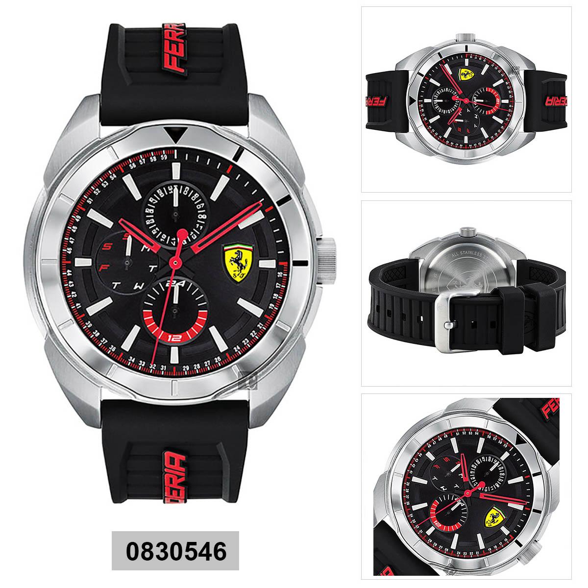 Ferrari Ferrari Mania Fast Black Stainless-Steel Case Rubber Strap Mens NWT + Warranty 0830546