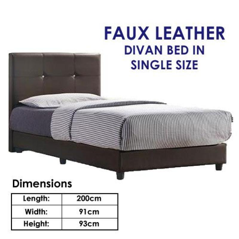 Astar Single Faux Leather Divan Bed + Mattress