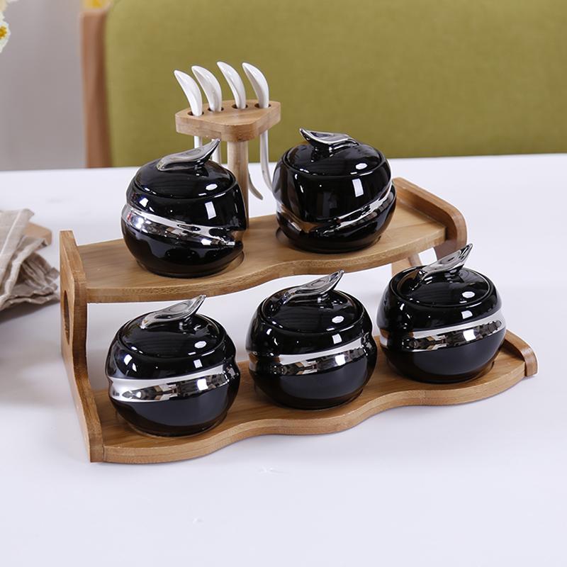 Creative Upper And Lower-Layer Type Drawer-Type Kitchen Supplies Ceramic Bamboo Seasoning Containers Salt Shaker Seasoning Box Seasoning Containers By Taobao Collection