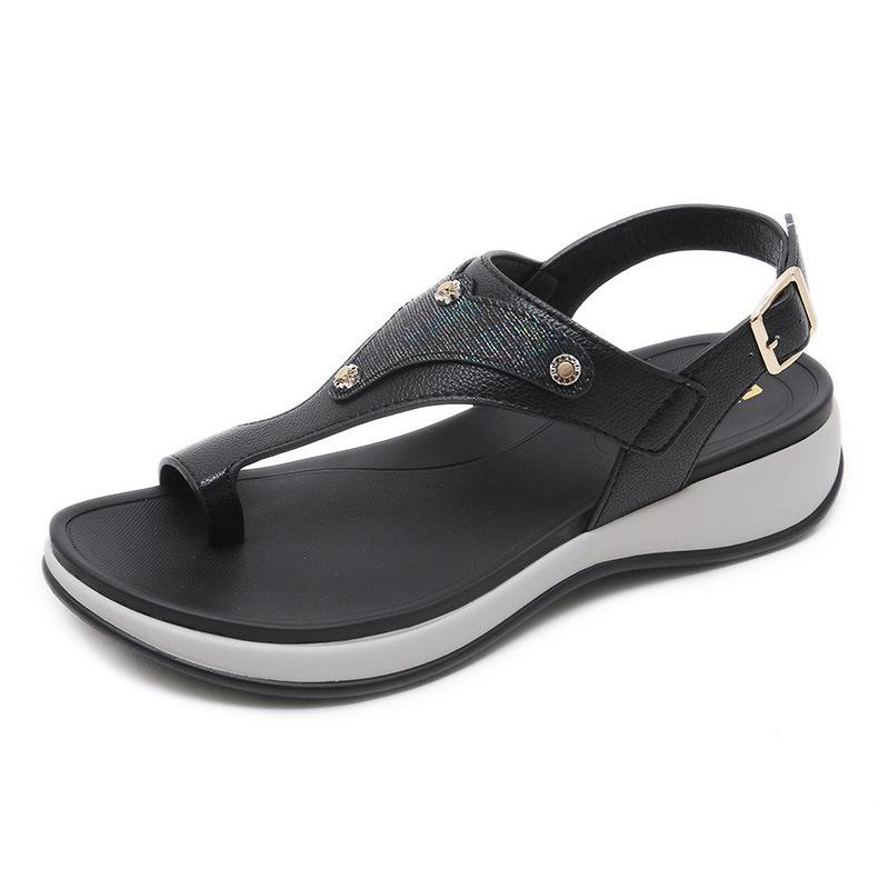 New Wedges Shoes Women's Shoes Large Size Comfort Sandals Thong Sandals Elastic Band Metal Sandals Casual Women's Shoes Beach Shoes - intl