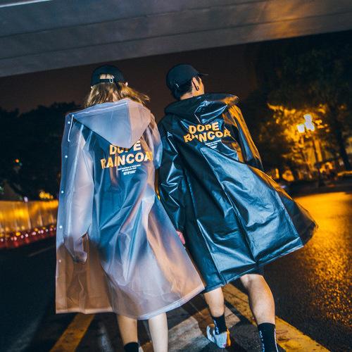 Gaya Jepang Jas Hujan Poncho Huruf Printing Murni Warna Transparan HK Gaya Hujan Pasangan Jas Hujan Tahan Air-Intl