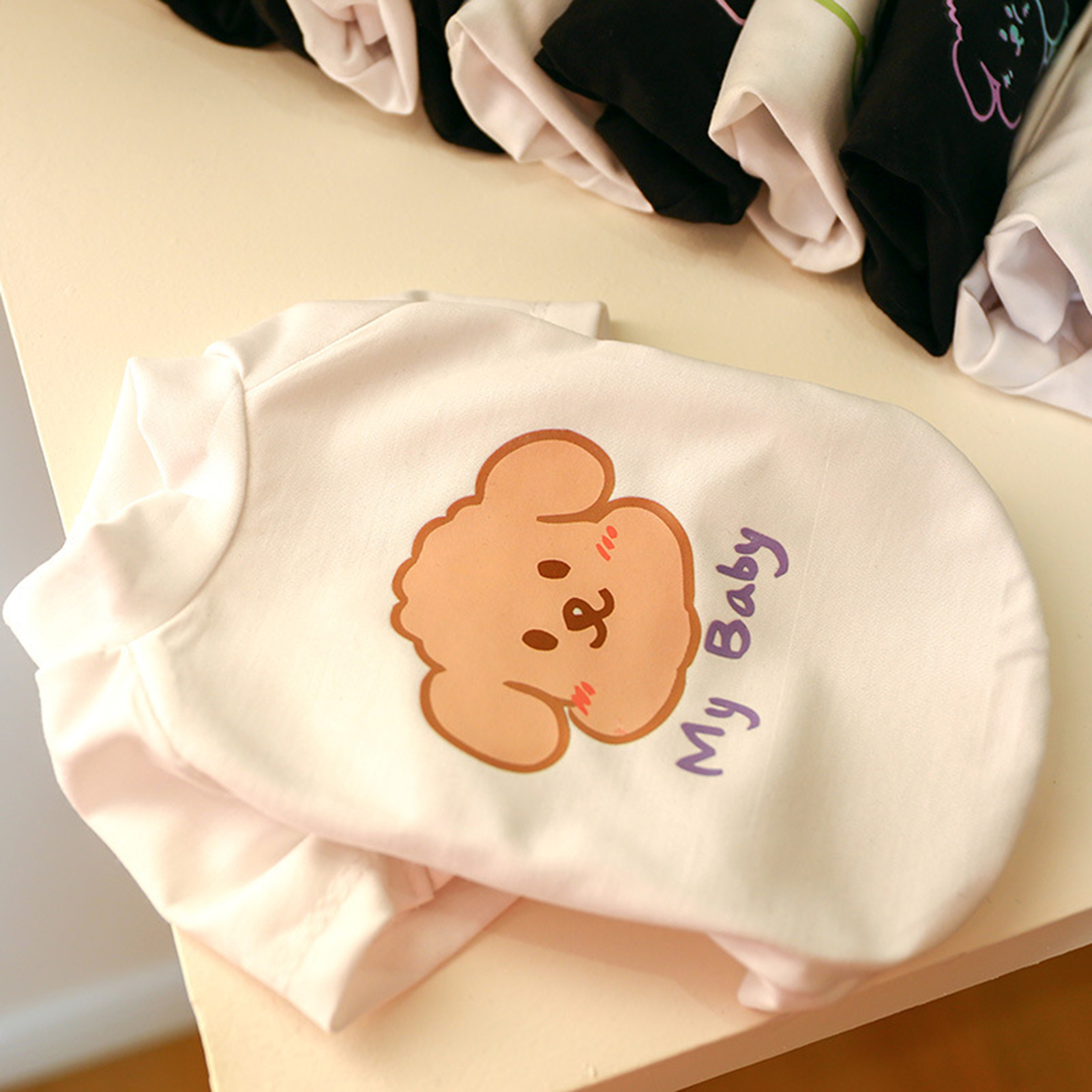 , Áo Chui Đầu In Hình Hoạt Hình Đáng Yêu Polyester Huỳnh Quang Chữ Cún Con Cho Mùa Hè 16