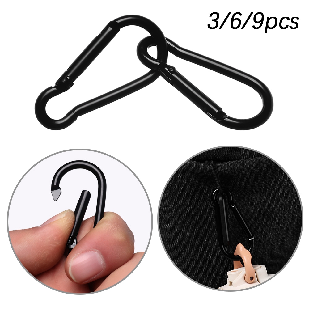 PROMISE 3/6/9pcs Aluminum Alloy Climbing Camping Hiking Black Packback Buckles Snap Clip Water Bottle Hooks Keychain D Carabiner