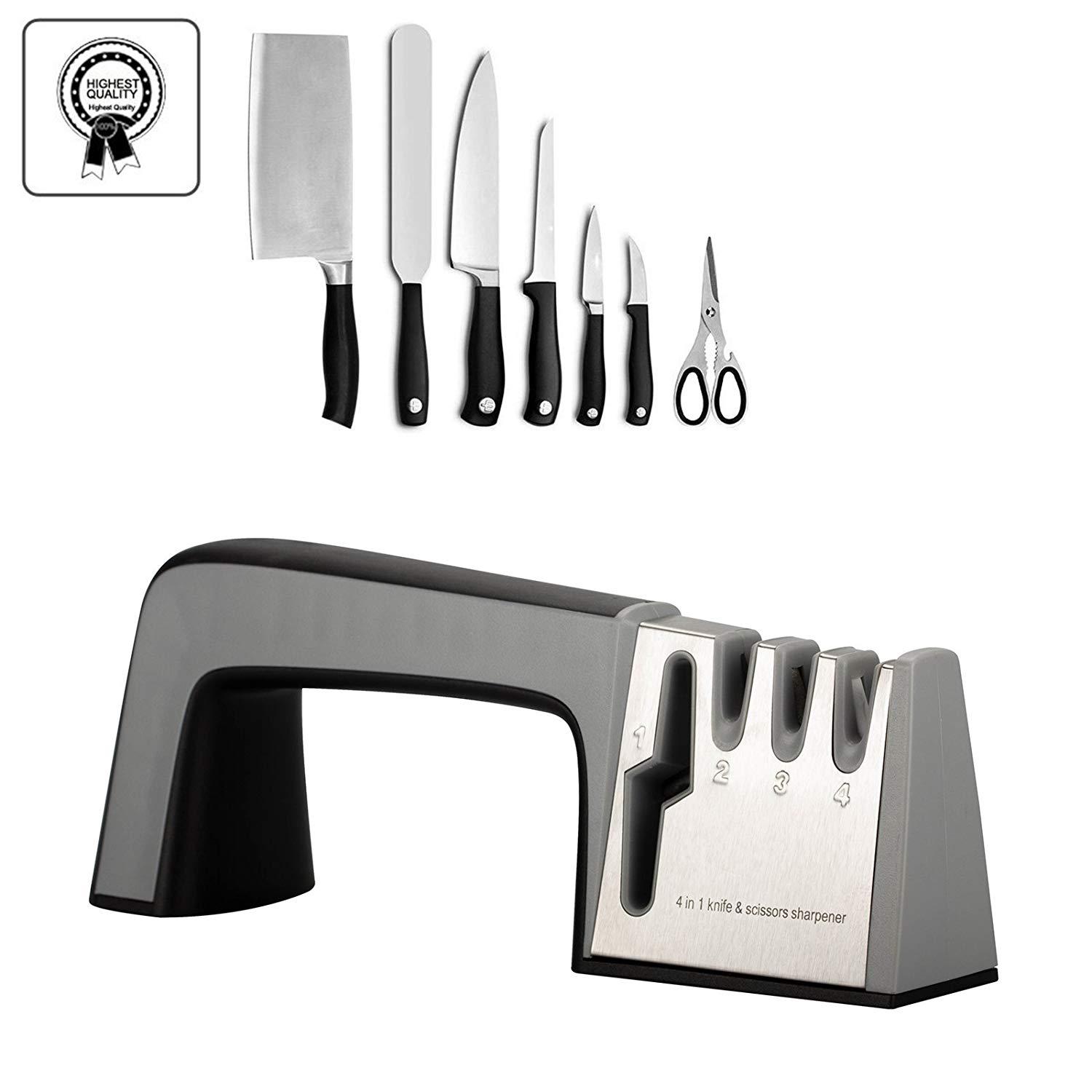 Knife Sharpener, 4 In 1 Professional Sharpener For Scissors And Kitchen