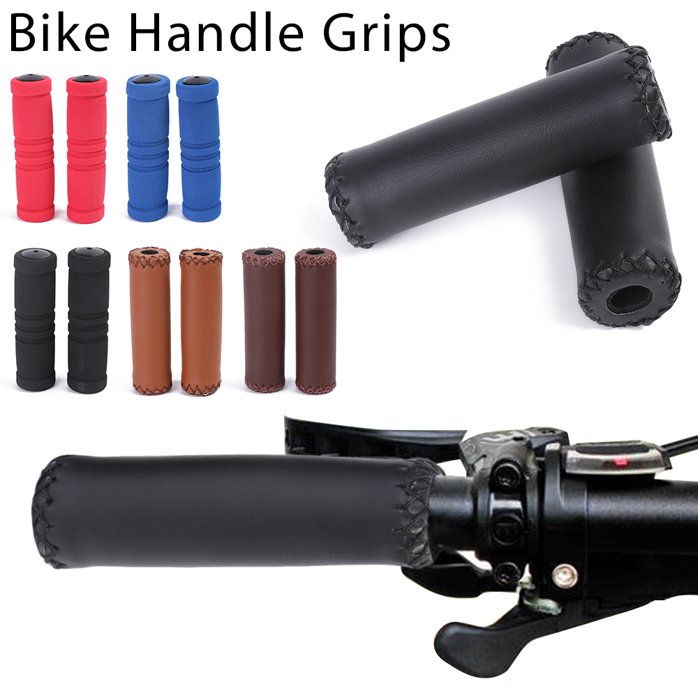 1คู่12.5Cm Soft Anti-Slipโฟมฟองน้ำมือจับPUหนังGripจักรยานกลางแจ้งคันจับรถจักรยานGrips