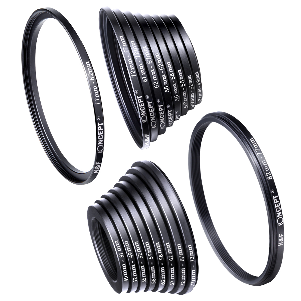 K&F Concept 18pcs Camera Lens Filter Metal Stepping Rings kit 9pcs Step Up Ring Set + 9pcs Step Down