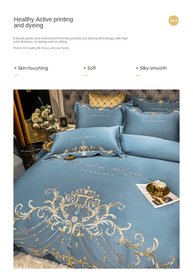 ◇ Liaozhe Set lenzuolo in cotone con ricamo di alta gamma in stile europeo e copripiumino montato in Tencel